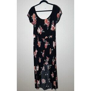 Rue+ Dress Womens Plus 2X Black Pink Floral Made-in Romper Hi-Low Hem Cottagecor